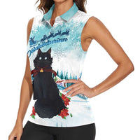 Iceland Yule Cat Christmas Women Sleeveless Polo Shirt Jolakotturinn With Poinsettia - Winter Vibes - Wonder Print Shop