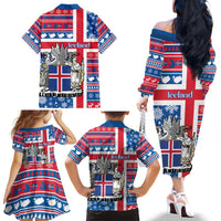 Iceland Christmas Family Matching Off The Shoulder Long Sleeve Dress and Hawaiian Shirt Gyrfalcon Santa Merry Xmas - Wonder Print Shop