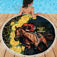 Melbourne Horse Racing Beach Blanket Yellow Roses - Ready Set Gallop! - Wonder Print Shop