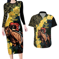 Melbourne Horse Racing Couples Matching Long Sleeve Bodycon Dress and Hawaiian Shirt Yellow Roses - Ready Set Gallop! - Wonder Print Shop