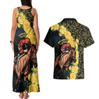 Melbourne Horse Racing Couples Matching Tank Maxi Dress and Hawaiian Shirt Yellow Roses - Ready Set Gallop! - Wonder Print Shop