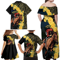 Melbourne Horse Racing Family Matching Off Shoulder Maxi Dress and Hawaiian Shirt Yellow Roses - Ready Set Gallop! - Wonder Print Shop