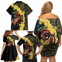 Melbourne Horse Racing Family Matching Off Shoulder Short Dress and Hawaiian Shirt Yellow Roses - Ready Set Gallop! - Wonder Print Shop