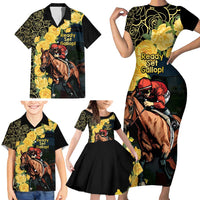 Melbourne Horse Racing Family Matching Short Sleeve Bodycon Dress and Hawaiian Shirt Yellow Roses - Ready Set Gallop! - Wonder Print Shop