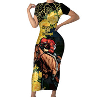 Melbourne Horse Racing Family Matching Short Sleeve Bodycon Dress and Hawaiian Shirt Yellow Roses - Ready Set Gallop! - Wonder Print Shop