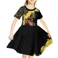 Melbourne Horse Racing Kid Short Sleeve Dress Yellow Roses - Ready Set Gallop! - Wonder Print Shop