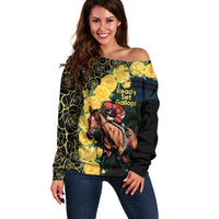 Melbourne Horse Racing Off Shoulder Sweater Yellow Roses - Ready Set Gallop! - Wonder Print Shop