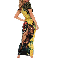 Melbourne Horse Racing Short Sleeve Bodycon Dress Yellow Roses - Ready Set Gallop! - Wonder Print Shop