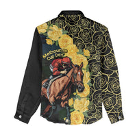 Melbourne Horse Racing Women Casual Shirt Yellow Roses - Ready Set Gallop! - Wonder Print Shop