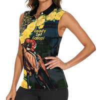 Melbourne Horse Racing Women Sleeveless Polo Shirt Yellow Roses - Ready Set Gallop! - Wonder Print Shop