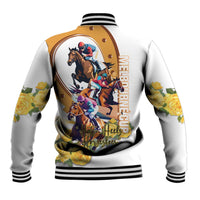 Melbourne Cup Australia Baseball Jacket Horse Racing Horseshoe Mix Yellow Roses - Wonder Print Shop