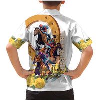 Melbourne Cup Australia Family Matching Mermaid Dress and Hawaiian Shirt Horse Racing Horseshoe Mix Yellow Roses - Wonder Print Shop