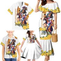 Melbourne Cup Australia Family Matching Mermaid Dress and Hawaiian Shirt Horse Racing Horseshoe Mix Yellow Roses - Wonder Print Shop