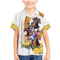 Melbourne Cup Australia Family Matching Mermaid Dress and Hawaiian Shirt Horse Racing Horseshoe Mix Yellow Roses - Wonder Print Shop