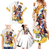 Melbourne Cup Australia Family Matching Summer Maxi Dress and Hawaiian Shirt Horse Racing Horseshoe Mix Yellow Roses - Wonder Print Shop