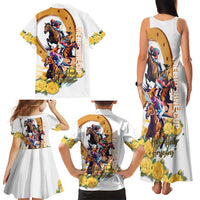 Melbourne Cup Australia Family Matching Tank Maxi Dress and Hawaiian Shirt Horse Racing Horseshoe Mix Yellow Roses - Wonder Print Shop