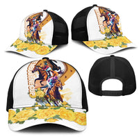 Melbourne Cup Australia Mesh Trucker Cap Horse Racing Horseshoe Mix Yellow Roses - Wonder Print Shop