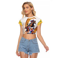 Melbourne Cup Australia Raglan Cropped T Shirt Horse Racing Horseshoe Mix Yellow Roses - Wonder Print Shop