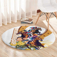 Melbourne Cup Australia Round Carpet Horse Racing Horseshoe Mix Yellow Roses - Wonder Print Shop