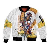 Melbourne Cup Australia Sleeve Zip Bomber Jacket Horse Racing Horseshoe Mix Yellow Roses - Wonder Print Shop