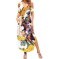 Melbourne Cup Australia Summer Maxi Dress Horse Racing Horseshoe Mix Yellow Roses - Wonder Print Shop