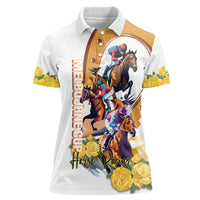 Melbourne Cup Australia Women Polo Shirt Horse Racing Horseshoe Mix Yellow Roses - Wonder Print Shop