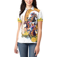 Melbourne Cup Australia Women Polo Shirt Horse Racing Horseshoe Mix Yellow Roses - Wonder Print Shop