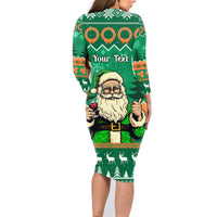 Personalised Ireland Christmas Family Matching Long Sleeve Bodycon Dress and Hawaiian Shirt Irish Santa Claus Nollaig Shona Duit - Wonder Print Shop