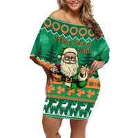 Personalised Ireland Christmas Family Matching Off Shoulder Short Dress and Hawaiian Shirt Irish Santa Claus Nollaig Shona Duit - Wonder Print Shop