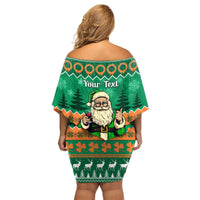 Personalised Ireland Christmas Family Matching Off Shoulder Short Dress and Hawaiian Shirt Irish Santa Claus Nollaig Shona Duit - Wonder Print Shop