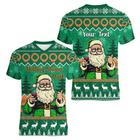 Personalised Ireland Christmas Women V Neck T Shirt Irish Santa Claus Nollaig Shona Duit - Wonder Print Shop