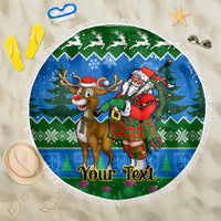 Personalised Scotland Christmas Beach Blanket Scottish Santa With Reindeer Nollaig Chridheil - Wonder Print Shop