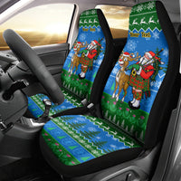 Personalised Scotland Christmas Car Seat Cover Scottish Santa With Reindeer Nollaig Chridheil - Wonder Print Shop