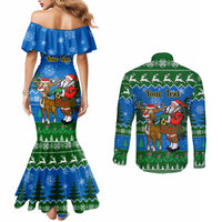 personalised-scotland-christmas-couples-matching-mermaid-dress-and-long-sleeve-button-shirt-scottish-santa-with-reindeer-nollaig-chridheil