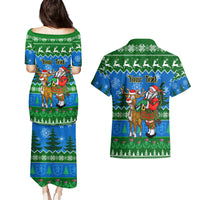 Personalised Scotland Christmas Couples Matching Puletasi Dress and Hawaiian Shirt Scottish Santa With Reindeer Nollaig Chridheil - Wonder Print Shop