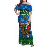 Personalised Scotland Christmas Family Matching Off Shoulder Maxi Dress and Hawaiian Shirt Scottish Santa With Reindeer Nollaig Chridheil - Wonder Print Shop