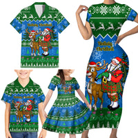 Personalised Scotland Christmas Family Matching Short Sleeve Bodycon Dress and Hawaiian Shirt Scottish Santa With Reindeer Nollaig Chridheil - Wonder Print Shop