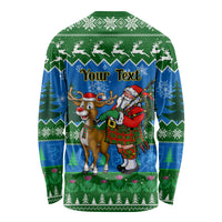 Personalised Scotland Christmas Long Sleeve Shirt Scottish Santa With Reindeer Nollaig Chridheil - Wonder Print Shop