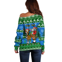 Personalised Scotland Christmas Off Shoulder Sweater Scottish Santa With Reindeer Nollaig Chridheil - Wonder Print Shop