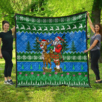 Personalised Scotland Christmas Quilt Scottish Santa With Reindeer Nollaig Chridheil - Wonder Print Shop