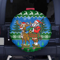 Personalised Scotland Christmas Spare Tire Cover Scottish Santa With Reindeer Nollaig Chridheil - Wonder Print Shop