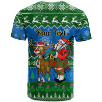 Personalised Scotland Christmas T Shirt Scottish Santa With Reindeer Nollaig Chridheil - Wonder Print Shop