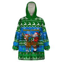 Personalised Scotland Christmas Wearable Blanket Hoodie Scottish Santa With Reindeer Nollaig Chridheil - Wonder Print Shop