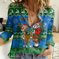 Personalised Scotland Christmas Women Casual Shirt Scottish Santa With Reindeer Nollaig Chridheil - Wonder Print Shop