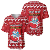 Personalised Lithuania Christmas Baseball Jersey Linksmu Kaledu - Wonder Print Shop