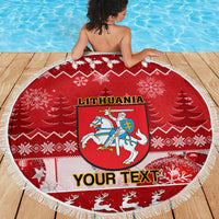 Personalised Lithuania Christmas Beach Blanket Linksmu Kaledu - Wonder Print Shop