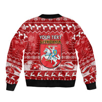 Personalised Lithuania Christmas Bomber Jacket Linksmu Kaledu - Wonder Print Shop