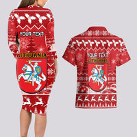 Personalised Lithuania Christmas Couples Matching Long Sleeve Bodycon Dress and Hawaiian Shirt Linksmu Kaledu - Wonder Print Shop