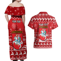 Personalised Lithuania Christmas Couples Matching Off Shoulder Maxi Dress and Hawaiian Shirt Linksmu Kaledu - Wonder Print Shop