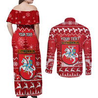 Personalised Lithuania Christmas Couples Matching Off Shoulder Maxi Dress and Long Sleeve Button Shirt Linksmu Kaledu - Wonder Print Shop